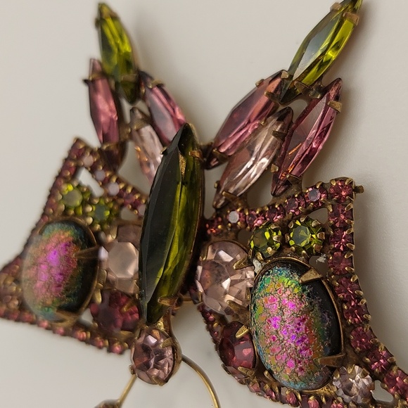 Vintage Butterfly Brooch Mid Century Multicolor Glass Crystals - Picture 12 of 16